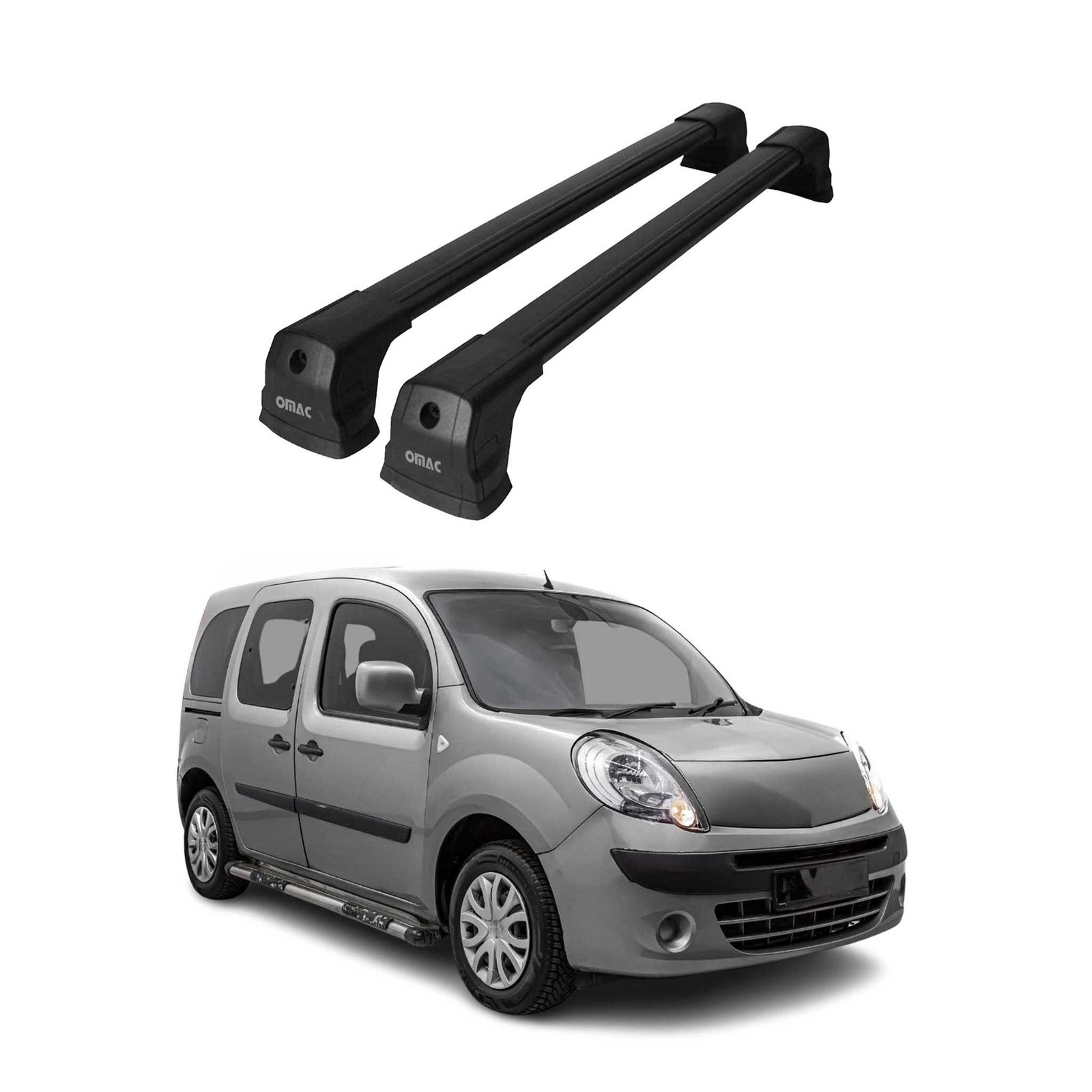 Barres de toit Renault Kangoo II en alu noir aérodynamique à haute capacité de charge