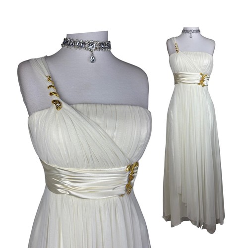 Vintage Grecian Goddess Ivory One Shoulder Snake Brooch 90s Prom Dress Ethereal