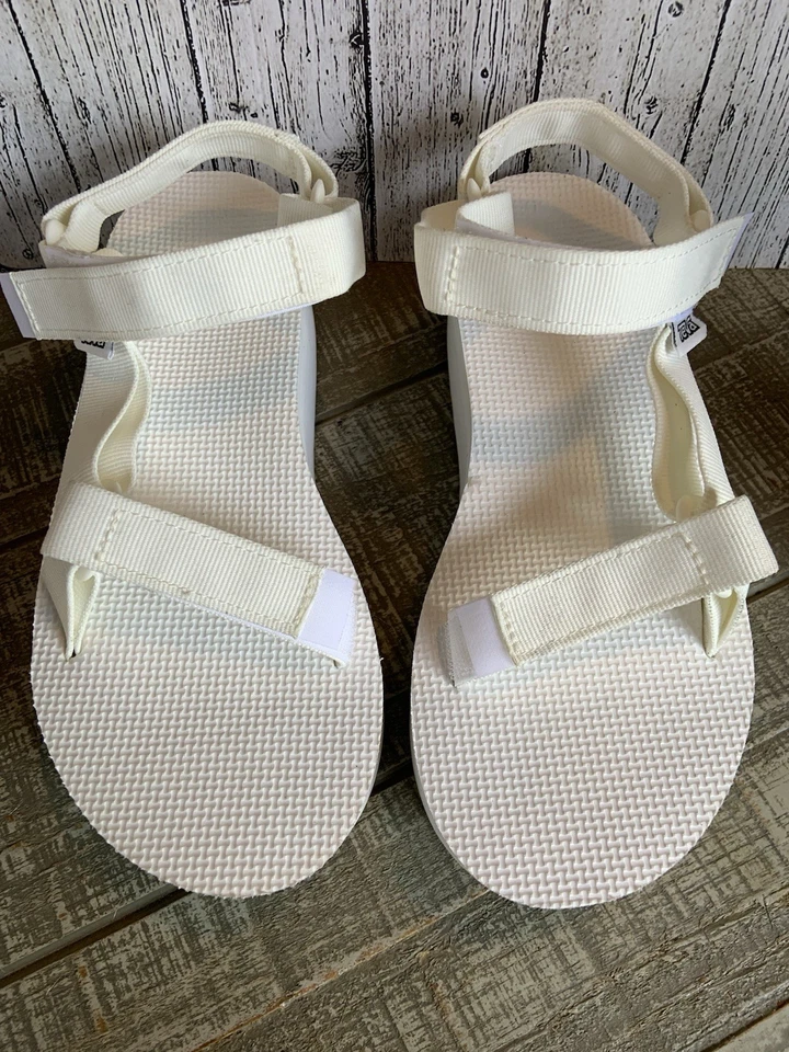 Sandalias Teva para mujer talla 8 plataforma plana universales blancas brillantes correas Foto 4 de 4