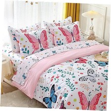 Girls Comforter Set Size 7 Piece Bed in A Bag Colorful Flowers Queen Butterfly