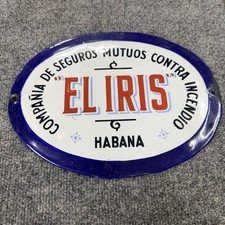 Antique Cuban EL IRIS Havana Fire Insurance Mark Enamel Metal Plaque Cuba