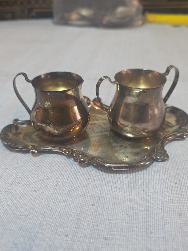 Vintage Sterling Creamer, Sugar Bowl And Tray Set