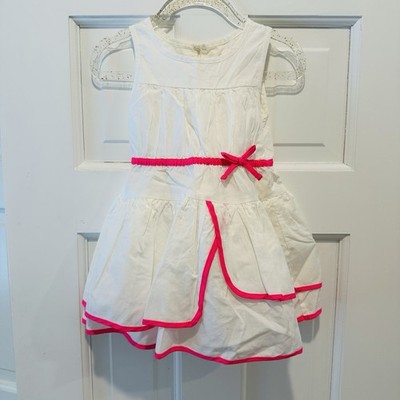 NWT Genuine Kids White Dress with Bright Pink Trim Sz 18M