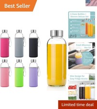 Elegant 6 Pack of 18oz Glass Water Bottles with Sleeves - Leak Proof & BPA-Free