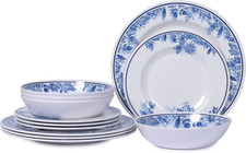 Melamine Dinnerware Sets-12Pcs Floral Dinnerware Set Service for 4,Dishwasher Sa