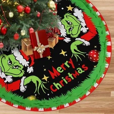 Large Merry Christmas Tree Skirt - 48 Inches Merry Christmas Tree Rug Skirts, 