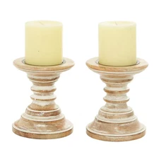 Brown Mango Wood Candle Holder (Set of 2)