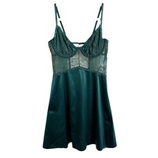 Oh La La Ch&eacute;ri Paris Forest Green Lace Slip Dress &bull; Sheer Mesh Back Dress Medium