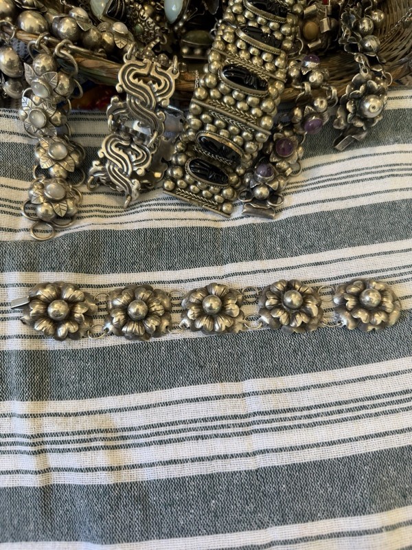 Vintage Mexican Floral Silver Bracelet