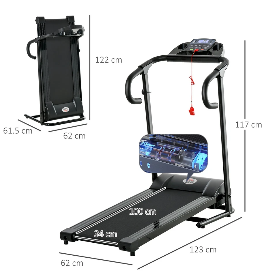 HOMCOM Tapis Roulant Elettrico Pieghevole con Display Velocità 0.8-10km/h 500W - Immagine 4 di 4