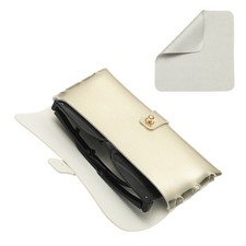 6.6" x 1.1" x 3" Leather Eyeglass Cases with Cleaning Cloth, Gold