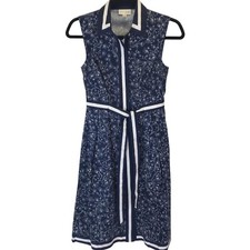 NWOT Maison Jules Womens Blue Paisley Print Tie Belt Sleeveless Dress Size XS