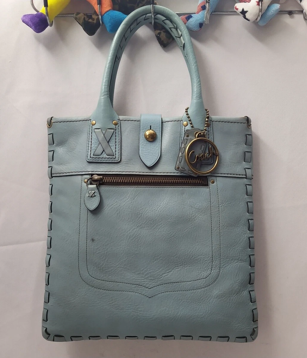 Coach Thompson Blue Leather Woven 65th Ann. Double Handle Tote Bag