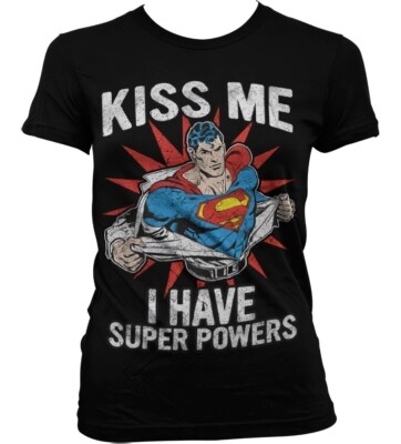Superman Kiss Me I Have Super Powers Girly T-Shirt Damen Black
