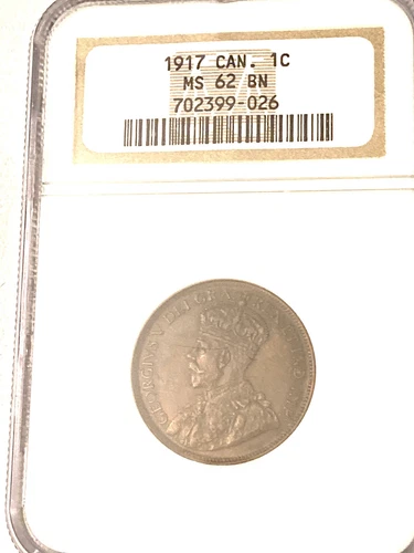 1917CANADA 1c COIN NGC MS 62 BN