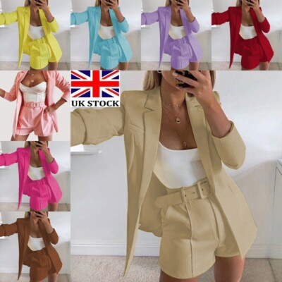 UK Womens Formal Co-ord Set Jacket Coat Shorts Ladies Work OL Blazer Suit  Gift UK