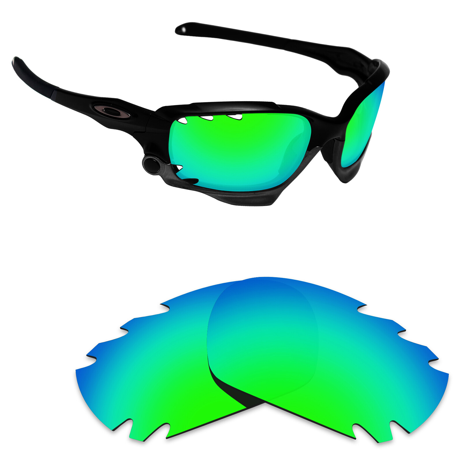 Hawkry Polarized Replacement Lenses for-Oakley Racing Jacket Vented Green Mirror