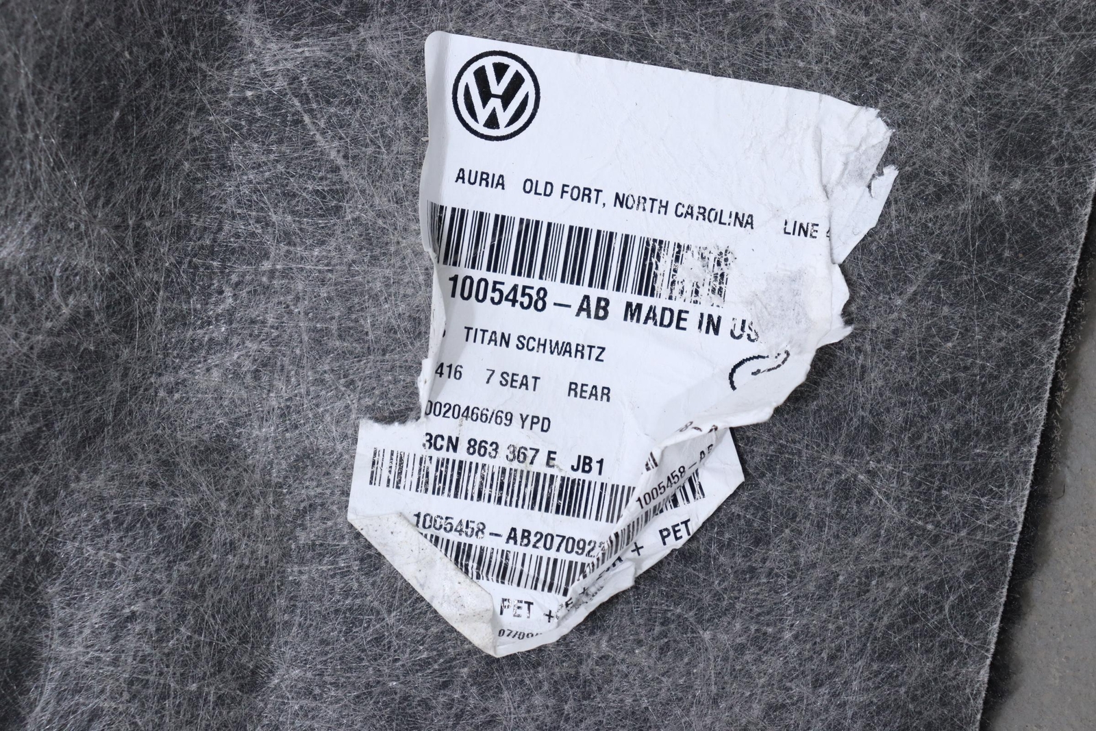 2018 - 2023 VOLKSWAGEN ATLAS REAR FLOOR CARPET COVER LINER OEM 