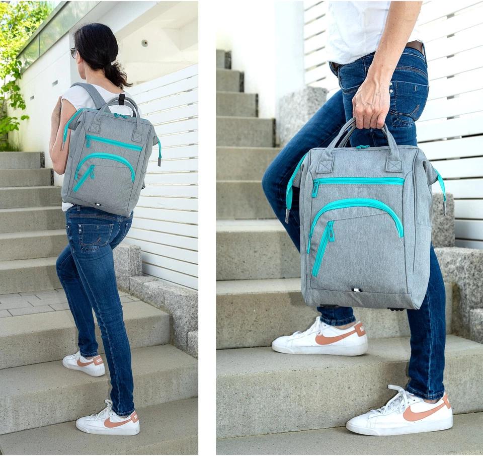 Rucksack Damen Elephant Finn Tasche A4 Freizeit Bag 12830 Hellgrau Zip Türkis +s - Bild 2 von 4