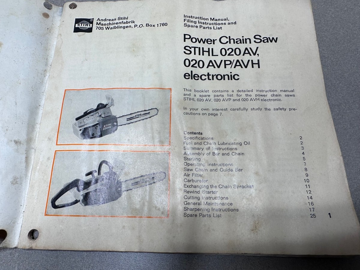 Stihl 020AV 020 AVP/AVH Electronic Chainsaw Parts Operator