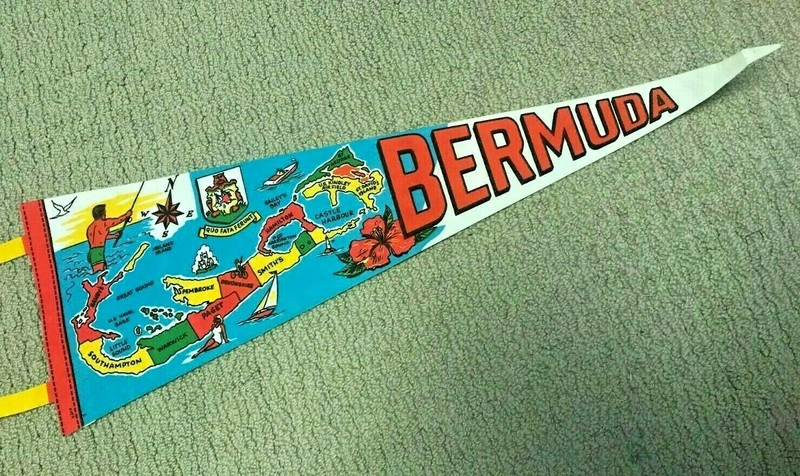 Vintage  Bermuda Pennant - Colorful Bermuda Map of Island 