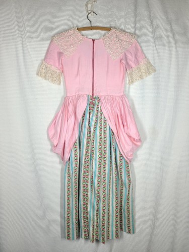Vtg 60s Ball Gown Costume Xs Novelty Stripe Cotton 1700s Style Atq Lace Ruffles - Picture 10 of 13
