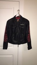 Womens Black Harley Davidson Santa Cruz Leather Jacket Elaborate Eagle On Arms L
