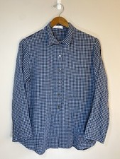 Vitamin Shirt Womens M Blue Check Button Up Mixed Print Cotton USA Made Pocket