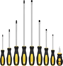 9Pcs Magnetic Screwdriver Set, 12In Including Extra Long Phillips and Slotted Sc
