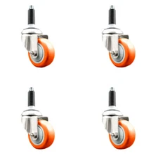 3.5 Inch 316SS Orange Polyurethane Swivel 3/4 Inch Expanding Stem Caster Set
