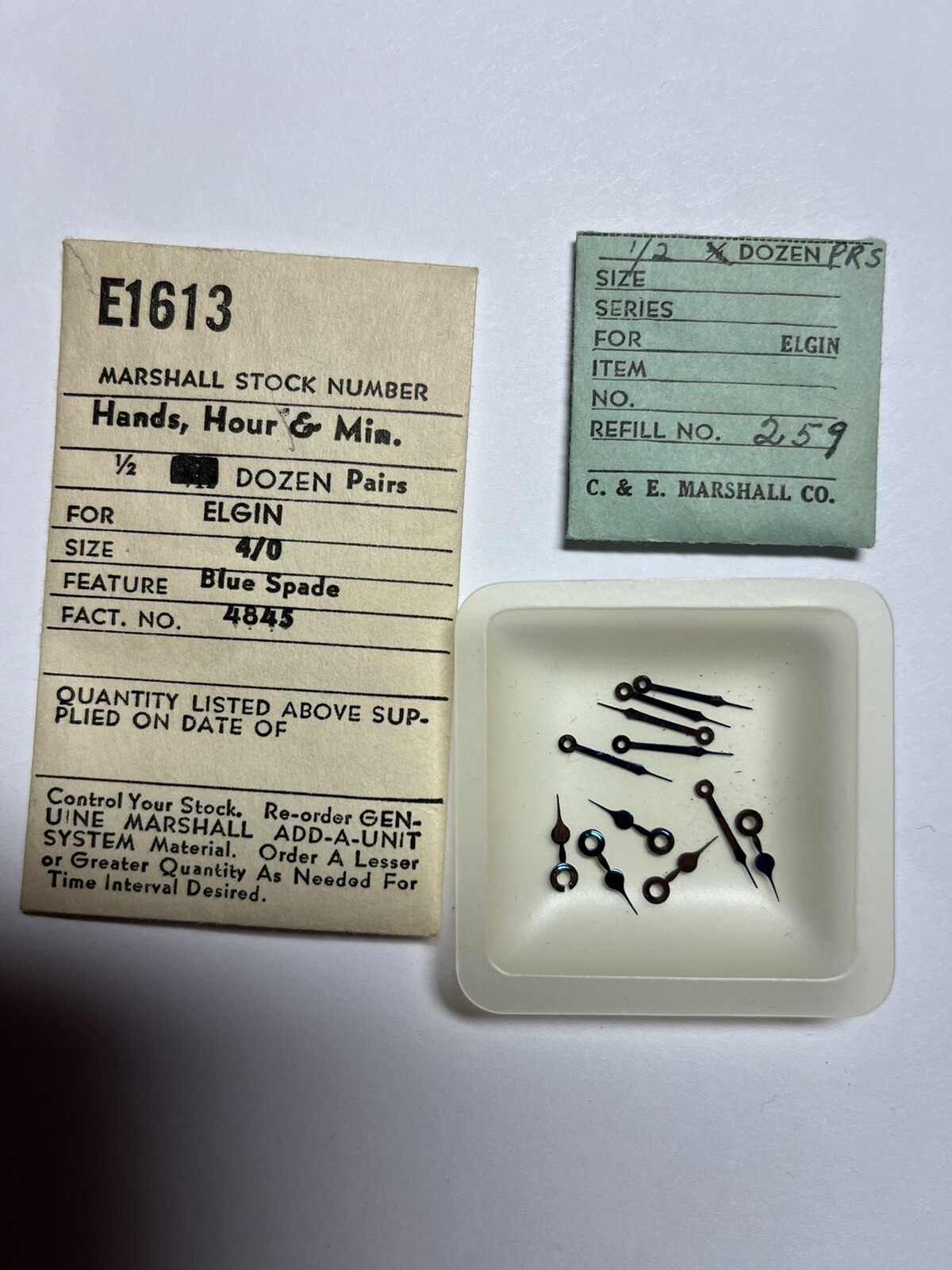 Vintage NOS Elgin 4845 Blued Pocket Watch Hour & Minute Hands Parts Lot