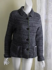 Geiger 38 S M Fluffy Wool Knit Sweater Jacket Gray Loden Green Knit