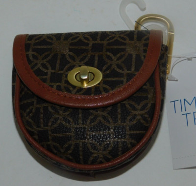 Womens Wallet Change Pouch Clip On Brown Patterned
