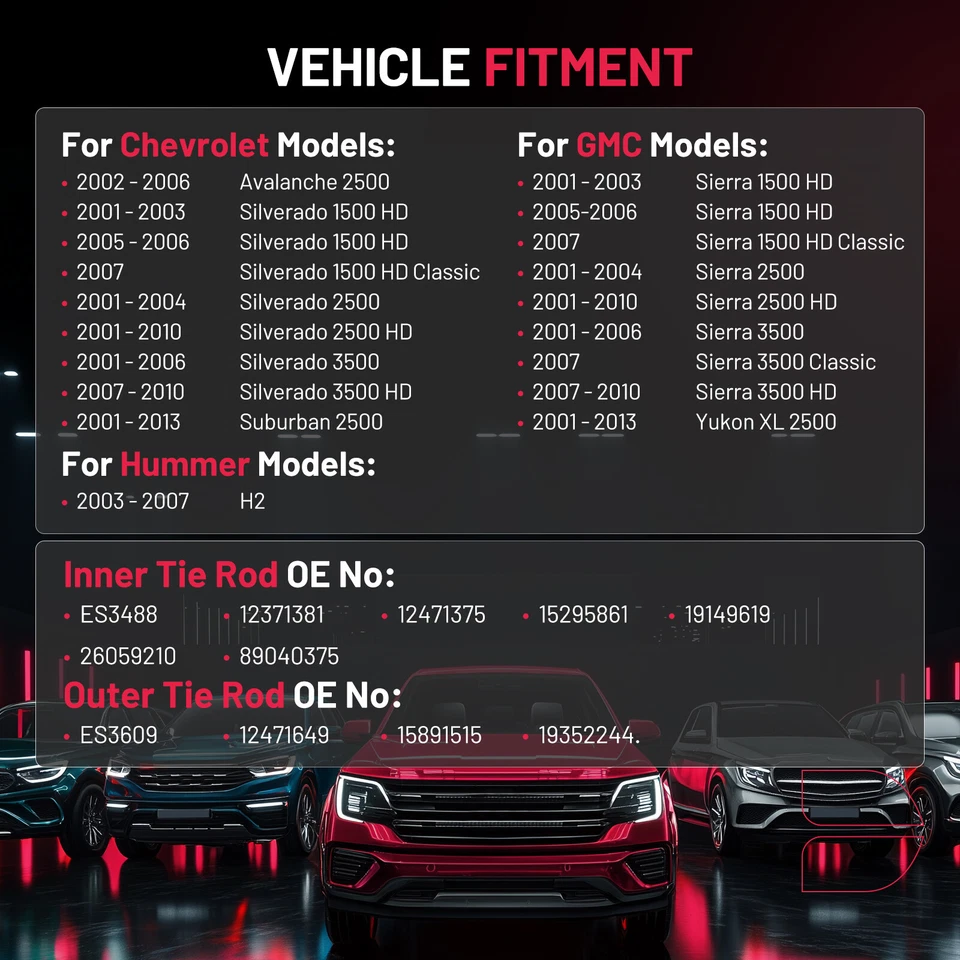 Kit de eslabones de barra de amarre exterior interior delantero para 01-06 Chevy Silverado 1500 HD GMC Sierra Foto 2 de 4