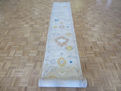 2'4 x 19'6 Runner Hand Knotted Beige Turkish Oushak Oriental Rug G14360