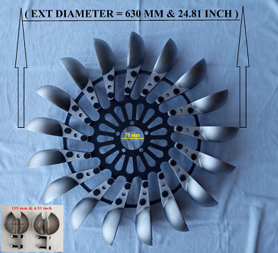 Roue de turbine Pelton, 12 cuillères assemblées 270 mm 10.63 pouces