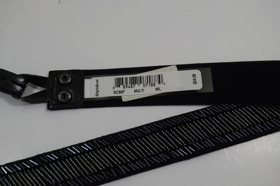 Style&co. Cinturón para mujer tonal ajustado con cuentas elásticas sin cuero mediano/grande Foto 2 de 4