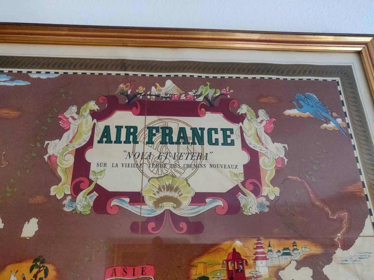 Affiche Lithographie Air France Planisphère Nova Et Vetera Lucien Boucher 1939