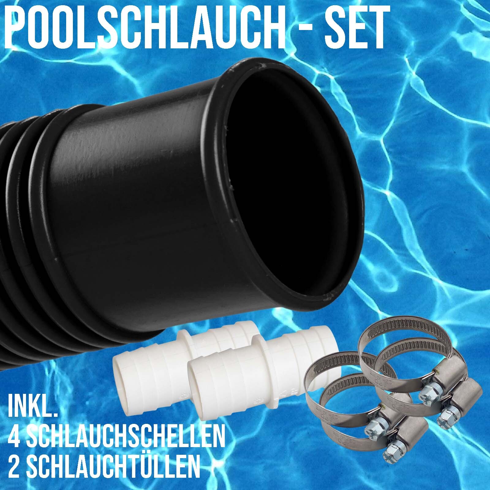 Schwimmbadschlauch Pool Solar Saug Teich Schlauch 32 mm blau / schwarz