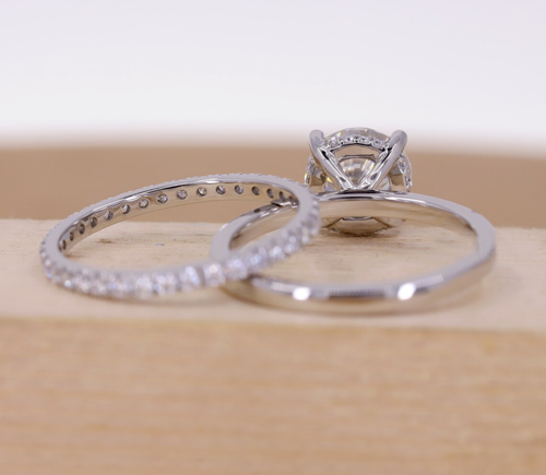 Passender Moissanit-Verlobungsring 2 kt Rundschliff Set 14 K Weißgold plattiert - Bild 7 von 12