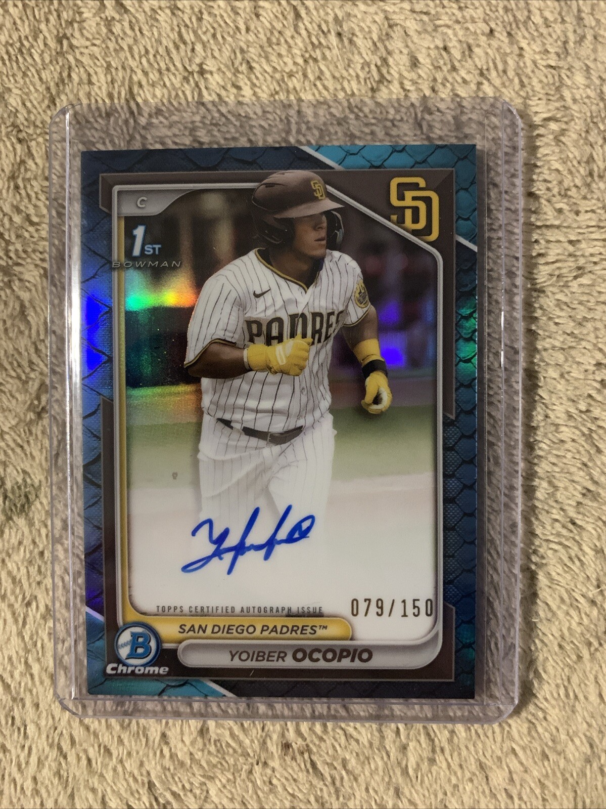 2024 Bowman Chrome #CPA-YO Yoiber Ocopio 1st Bowman Reptilian Blue Auto /150