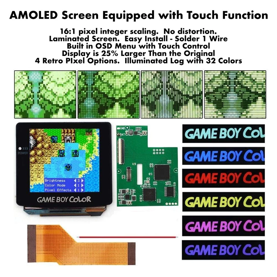 Game Boy Color AMOLED OLED Touch Screen Upgrade Kit + Trimmed Shell Gameboy GBC - Image 2 of 4