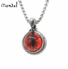 Collar Colgante Hombre MENDEL Acero Inoxidable Serpiente Cobra Rojo Diablo Vidrio Mal de Ojo