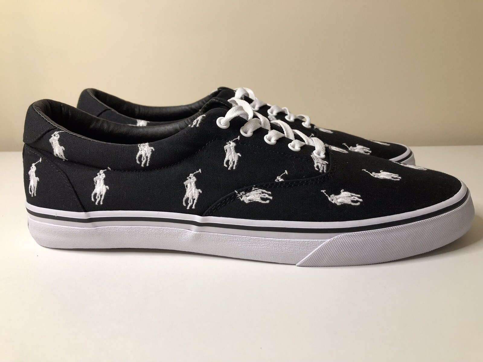 Polo Ralph Lauren da uomo Thorton allover pony taglia 13D tela nero bianco