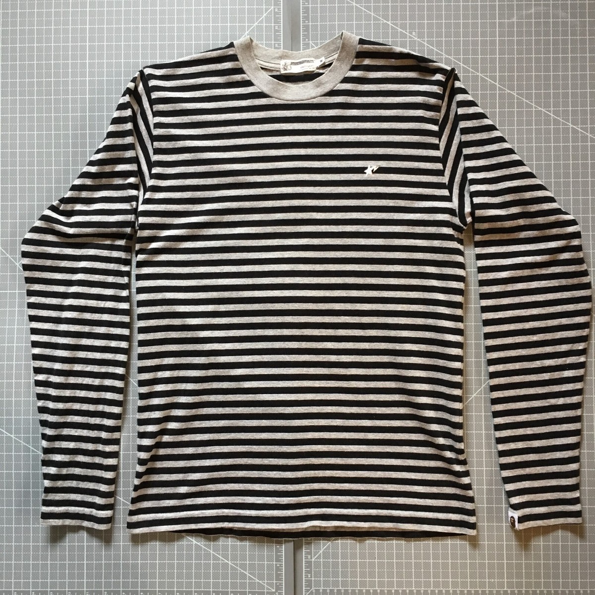 Vintage A Bathing Ape BAPE Long Sleeve Striped Shirt Size M Grey