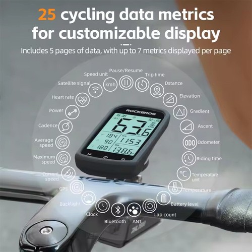 ROCKBROS Bike Computer Waterproof Wireless Bluetooth ANT+ Odometer Speedometer - Picture 7 of 18