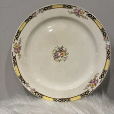 Edwin M. Knowles China HOSTESS Pattern Dinner Plate 10.25" Yellow Band & Floral