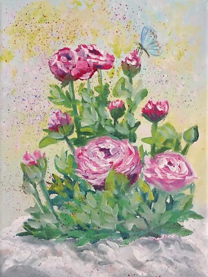 Ranunculus Flowers Oil Painting 18x24cm Art Painting on Canvas