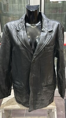 Leather Jacket Used Men Size M Black Worn LLD31