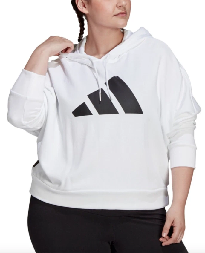 ADIDAS Plus Size Logo Hoodie H24078 1X White NWT $65
